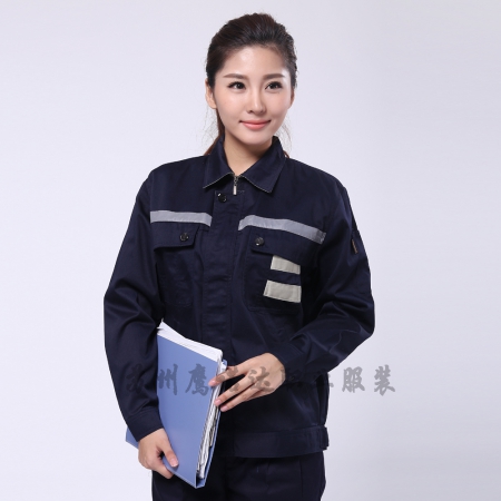 藏青拼米色涤棉线卡五金塑胶厂工作服AC090-WJ